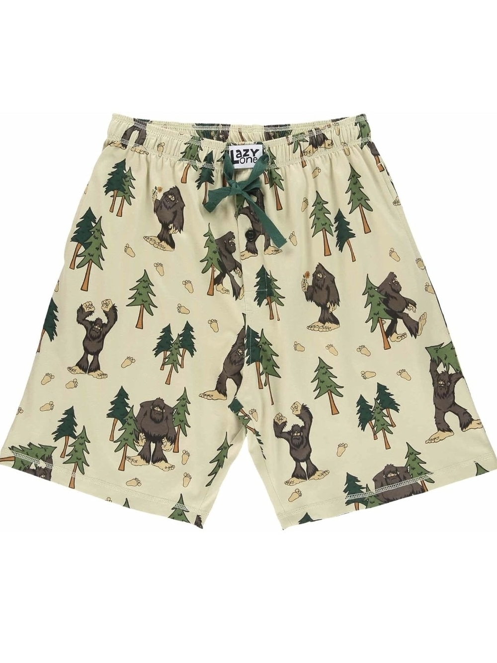 NWT Lazy One Mens Bigfoot Sasquatch Pajama Shorts XXL Beige Cotton Sleep Shorts